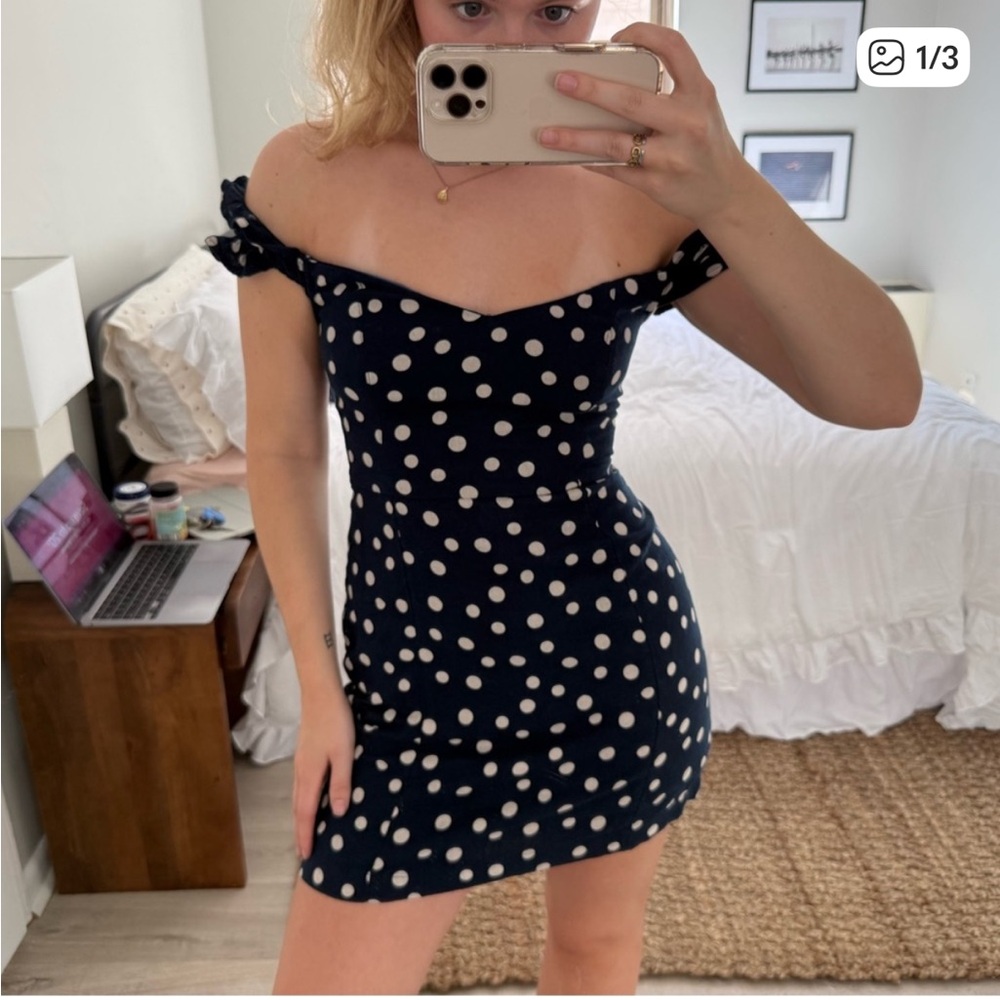 Abercrombie & Fitch Navy Blue and Cream Polka Dot Mini Dress